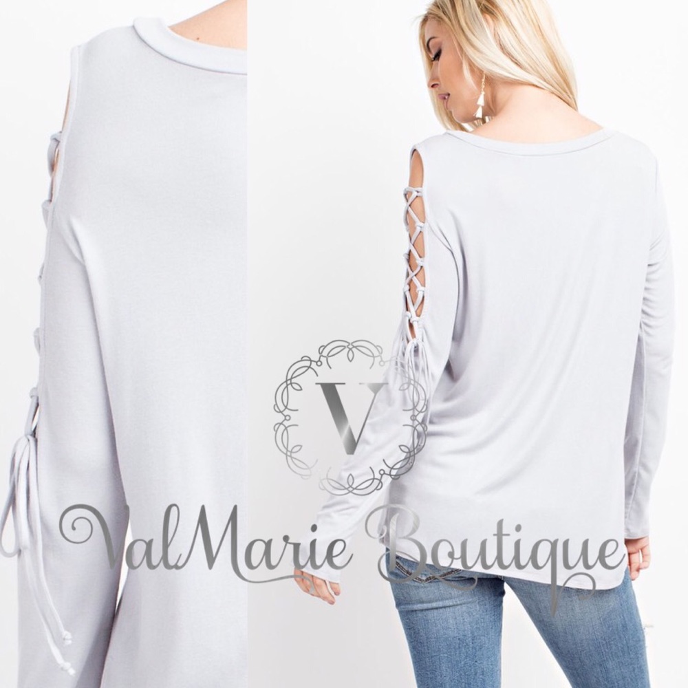 Gray Laceup sleeve top - Picture 4 of 4